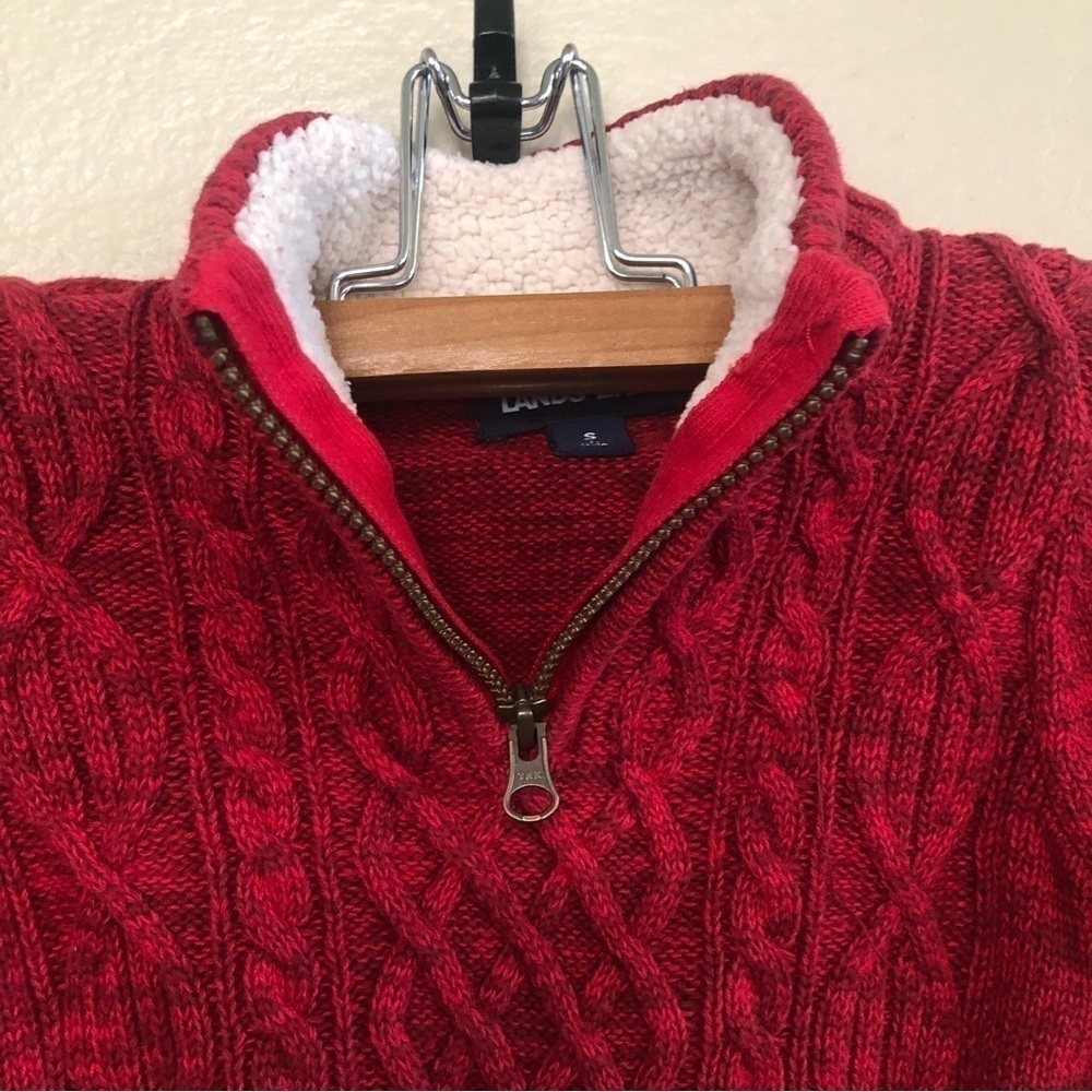 Lands' End Boys Cable Zipper Mock Neck Sweater Size S - Picture 4 of 10